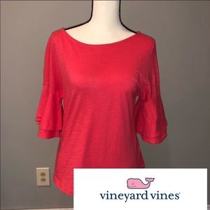 Vineyard Vines Coral Pink Flutter Sleeve Shirt